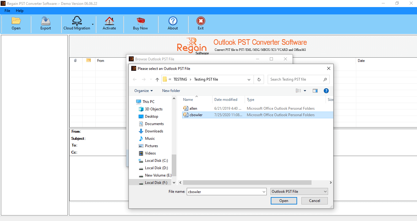 Select PST file for Scanning